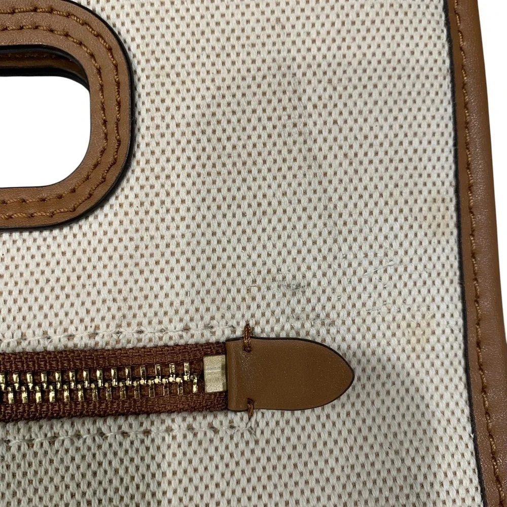 Michael Kors Jane Large Canvas Clutch Natural Leather Trim NEW 30T1GJBC3C